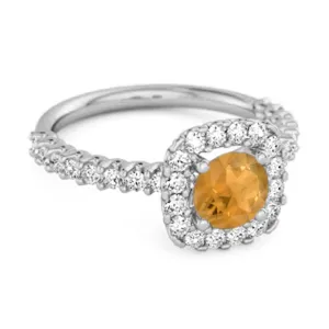 Round Cut Citrine 925 Sterling Silver Halo Ring Princess Gift