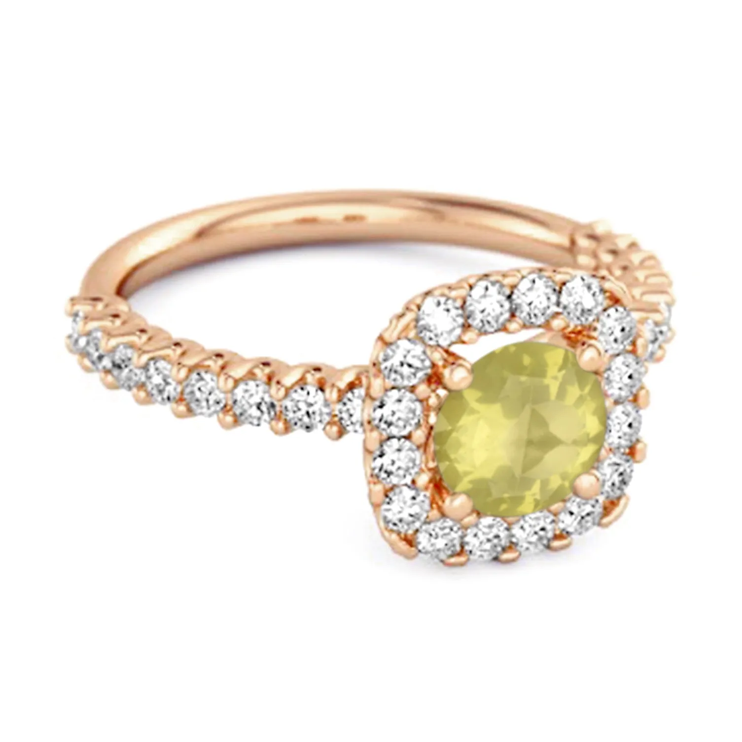 Round Cut Lemon Quartz 925 Sterling Silver Halo Ring Princess Gift