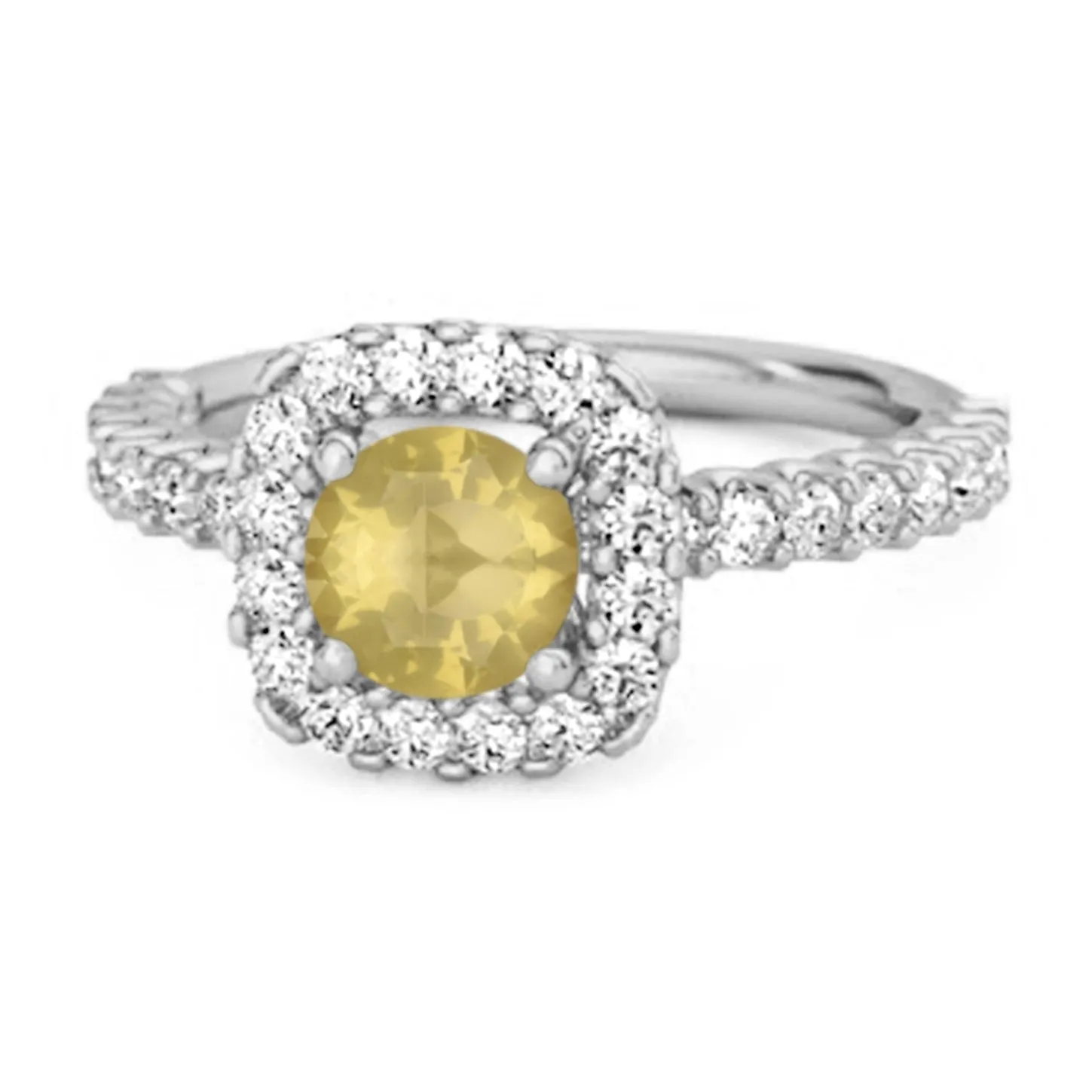 Round Cut Lemon Quartz 925 Sterling Silver Halo Ring Princess Gift