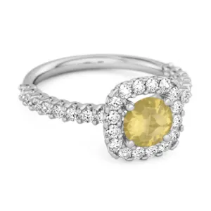 Round Cut Lemon Quartz 925 Sterling Silver Halo Ring Princess Gift