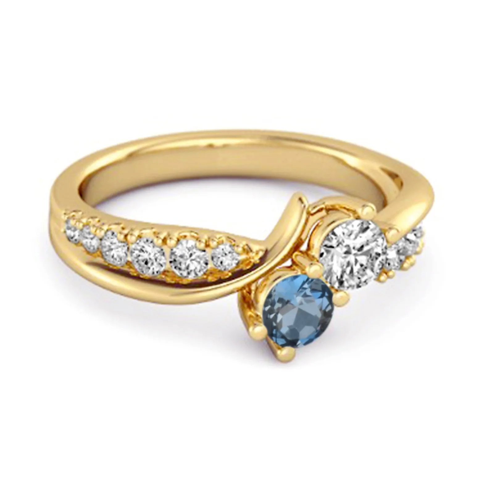 Round Cut London Blue Topaz Two Stone Swirl 925 Silver Anniversary Ring