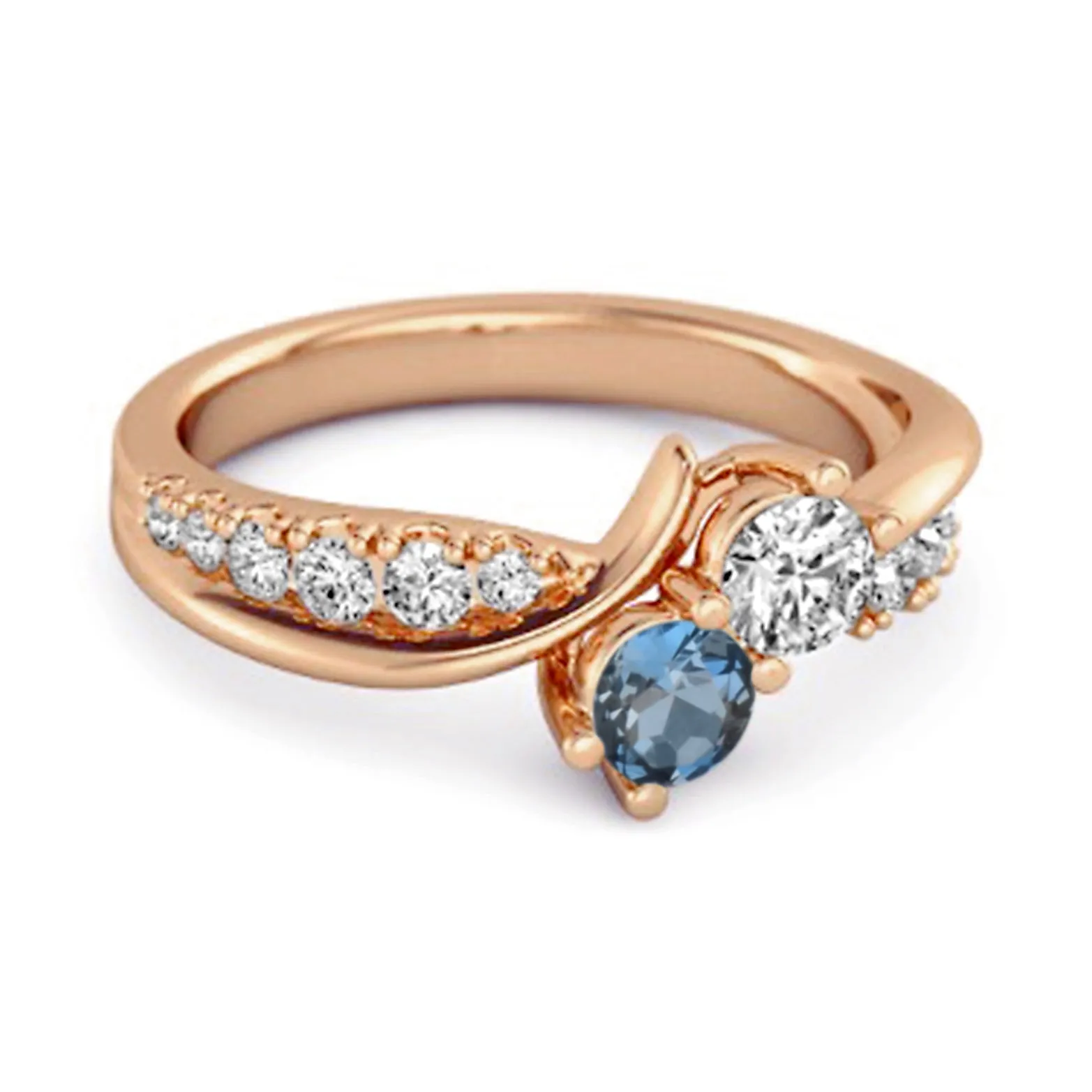 Round Cut London Blue Topaz Two Stone Swirl 925 Silver Anniversary Ring