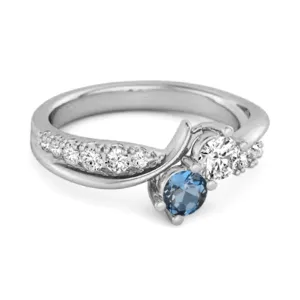 Round Cut London Blue Topaz Two Stone Swirl 925 Silver Anniversary Ring
