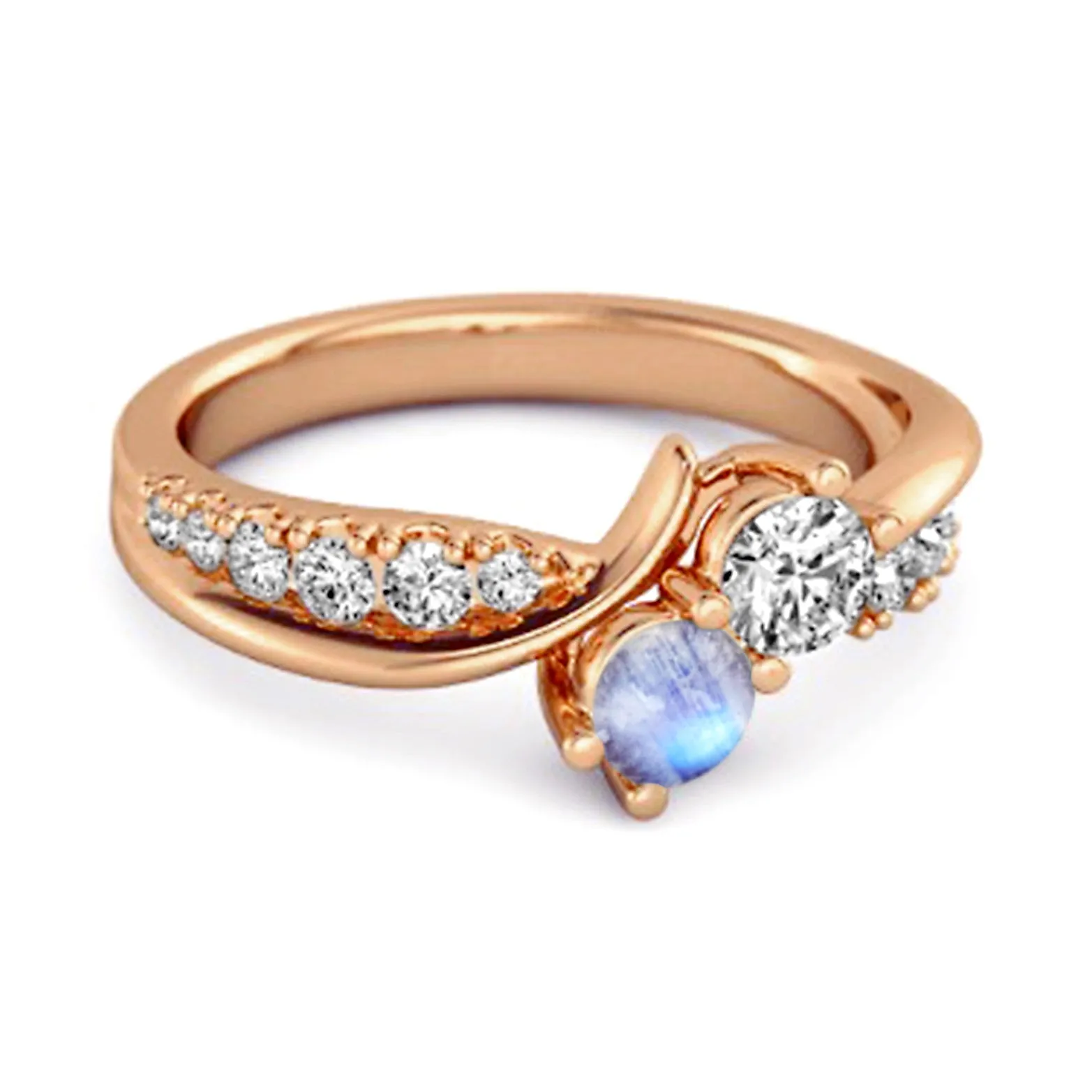 Round Cut Moonstone Two Stone Swirl 925 Silver Anniversary Ring