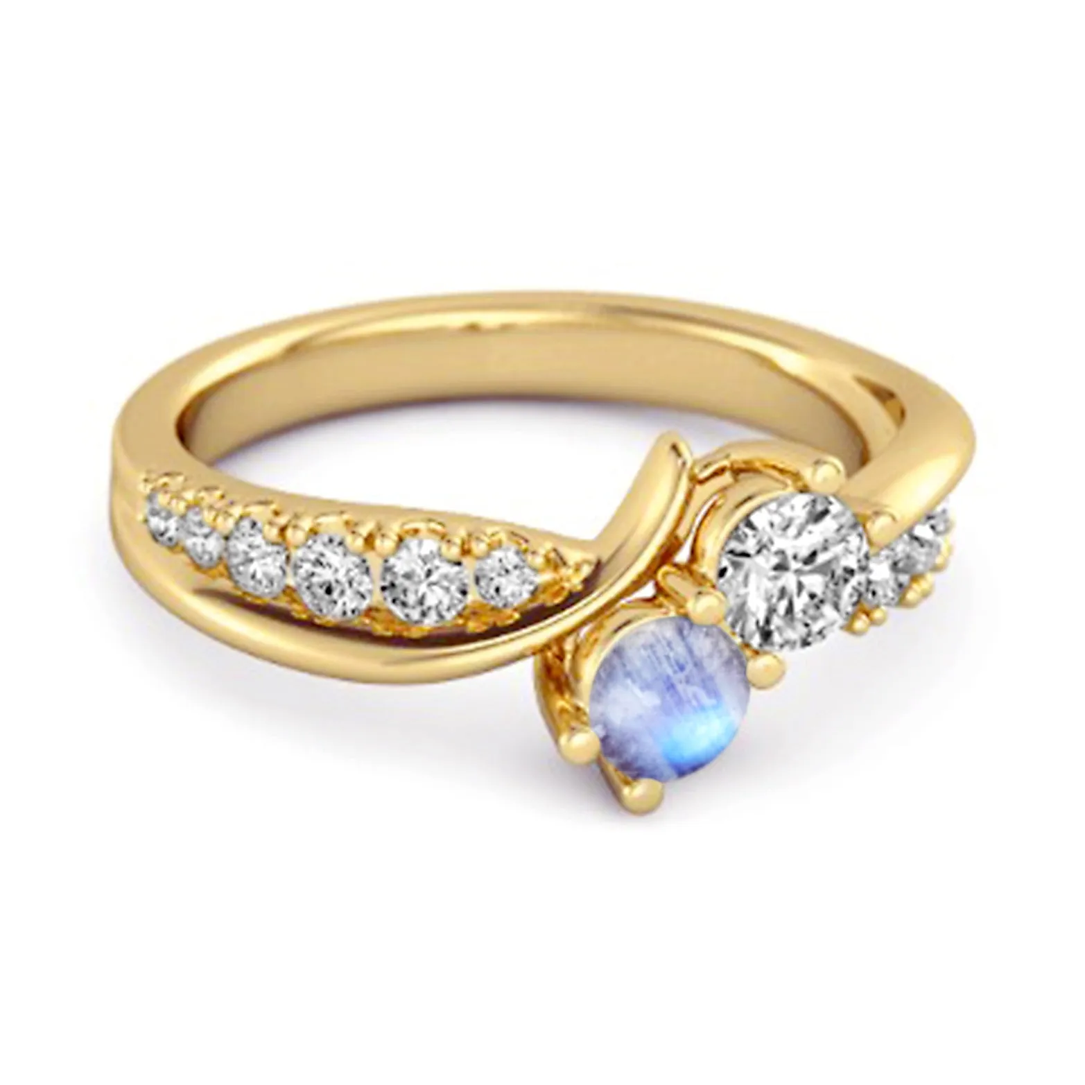 Round Cut Moonstone Two Stone Swirl 925 Silver Anniversary Ring