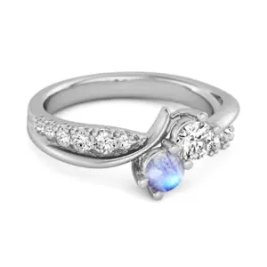 Round Cut Moonstone Two Stone Swirl 925 Silver Anniversary Ring