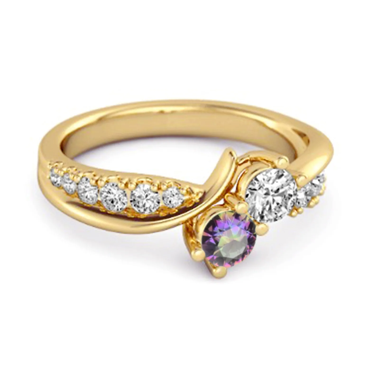 Round Cut Mystic Topaz Two Stone Swirl 925 Silver Anniversary Ring