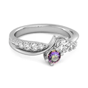 Round Cut Mystic Topaz Two Stone Swirl 925 Silver Anniversary Ring