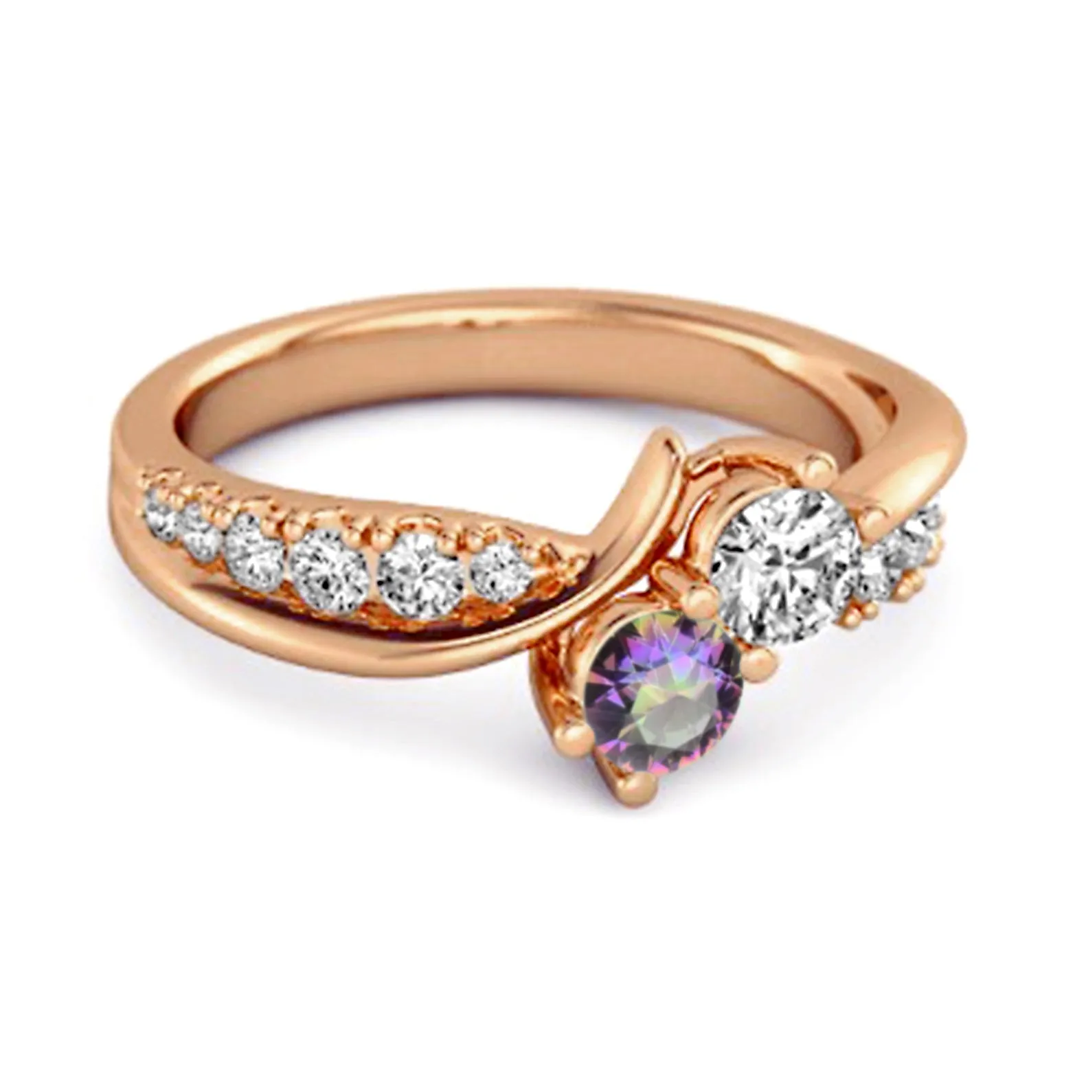 Round Cut Mystic Topaz Two Stone Swirl 925 Silver Anniversary Ring