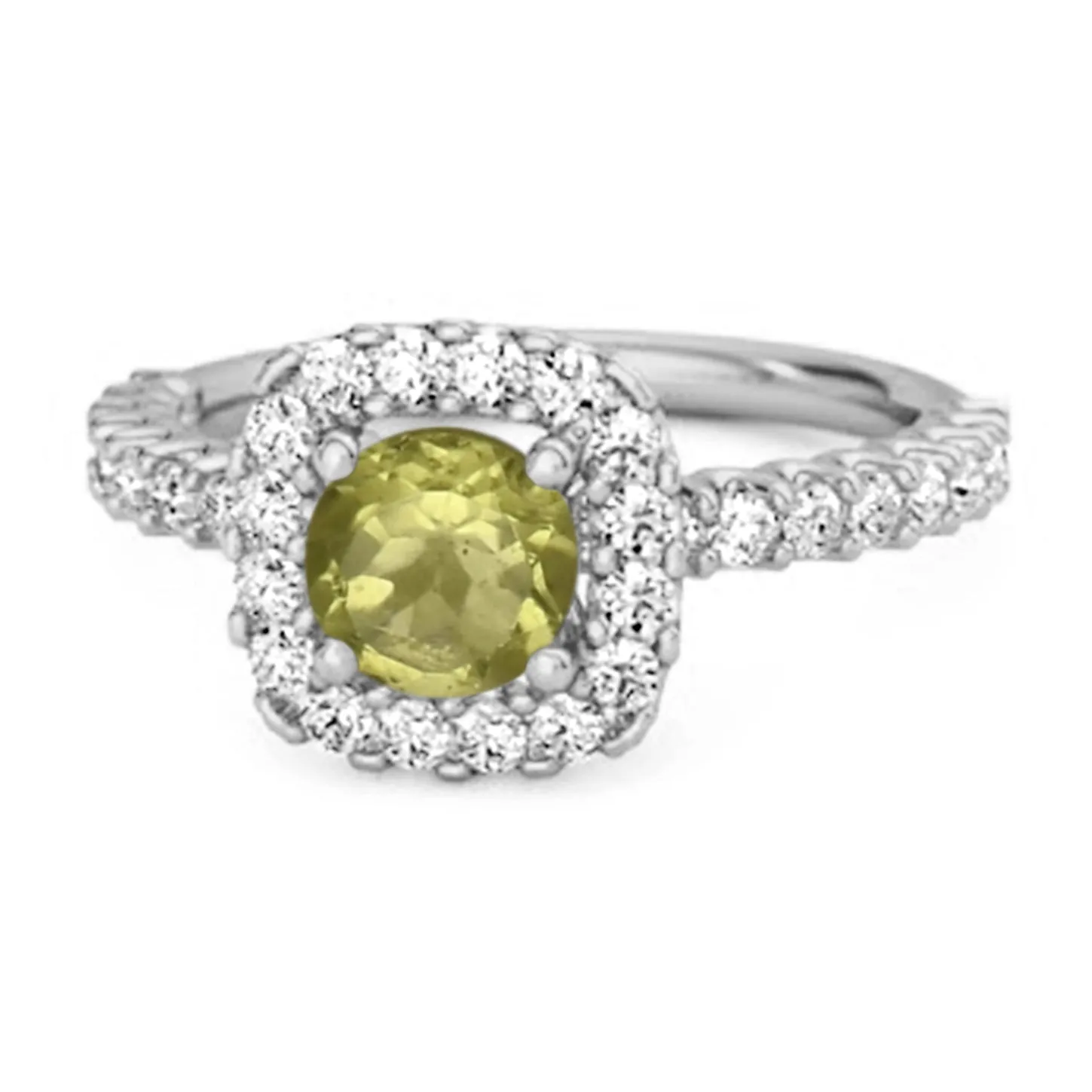 Round Cut Peridot 925 Sterling Silver Halo Ring Princess Gift