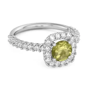 Round Cut Peridot 925 Sterling Silver Halo Ring Princess Gift