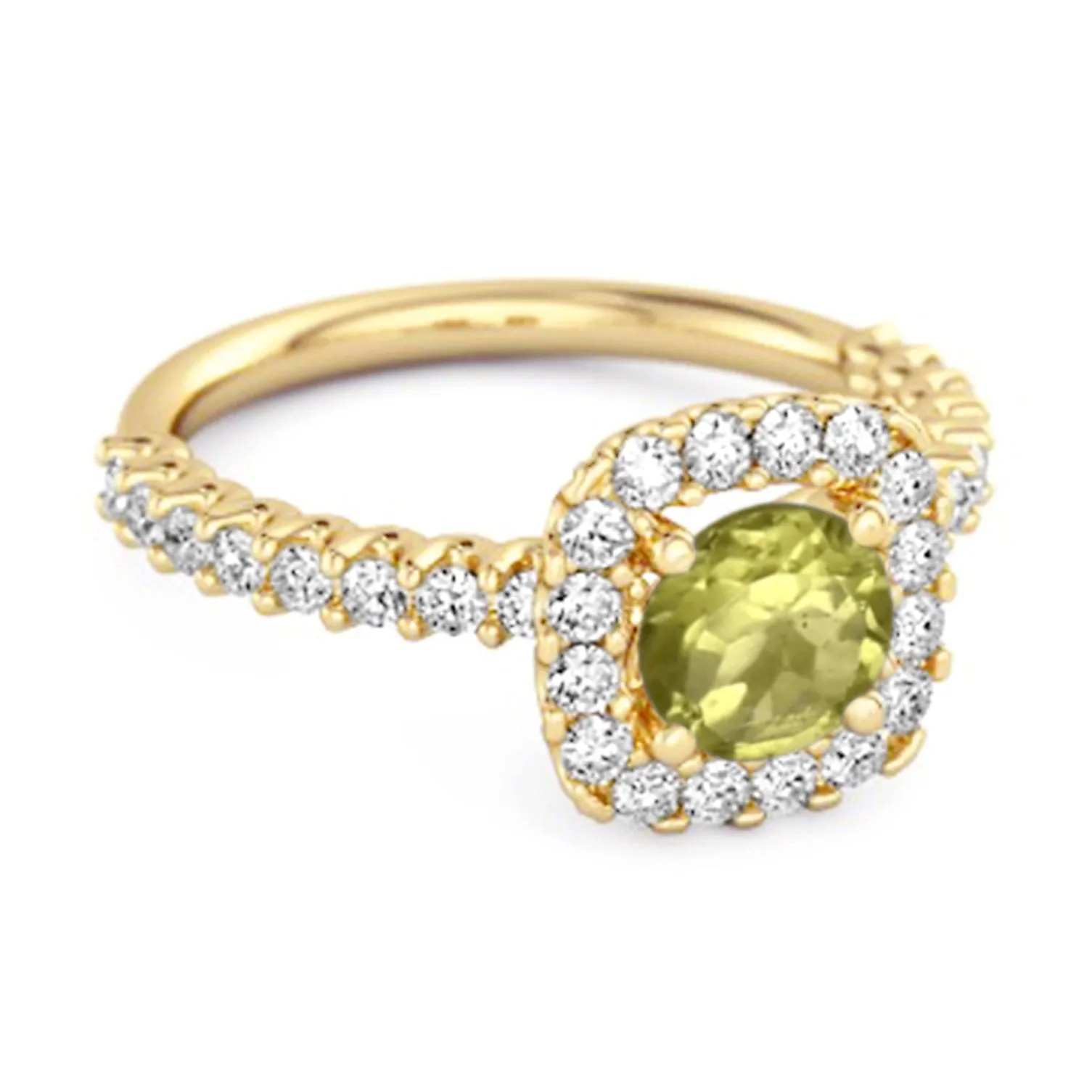 Round Cut Peridot 925 Sterling Silver Halo Ring Princess Gift