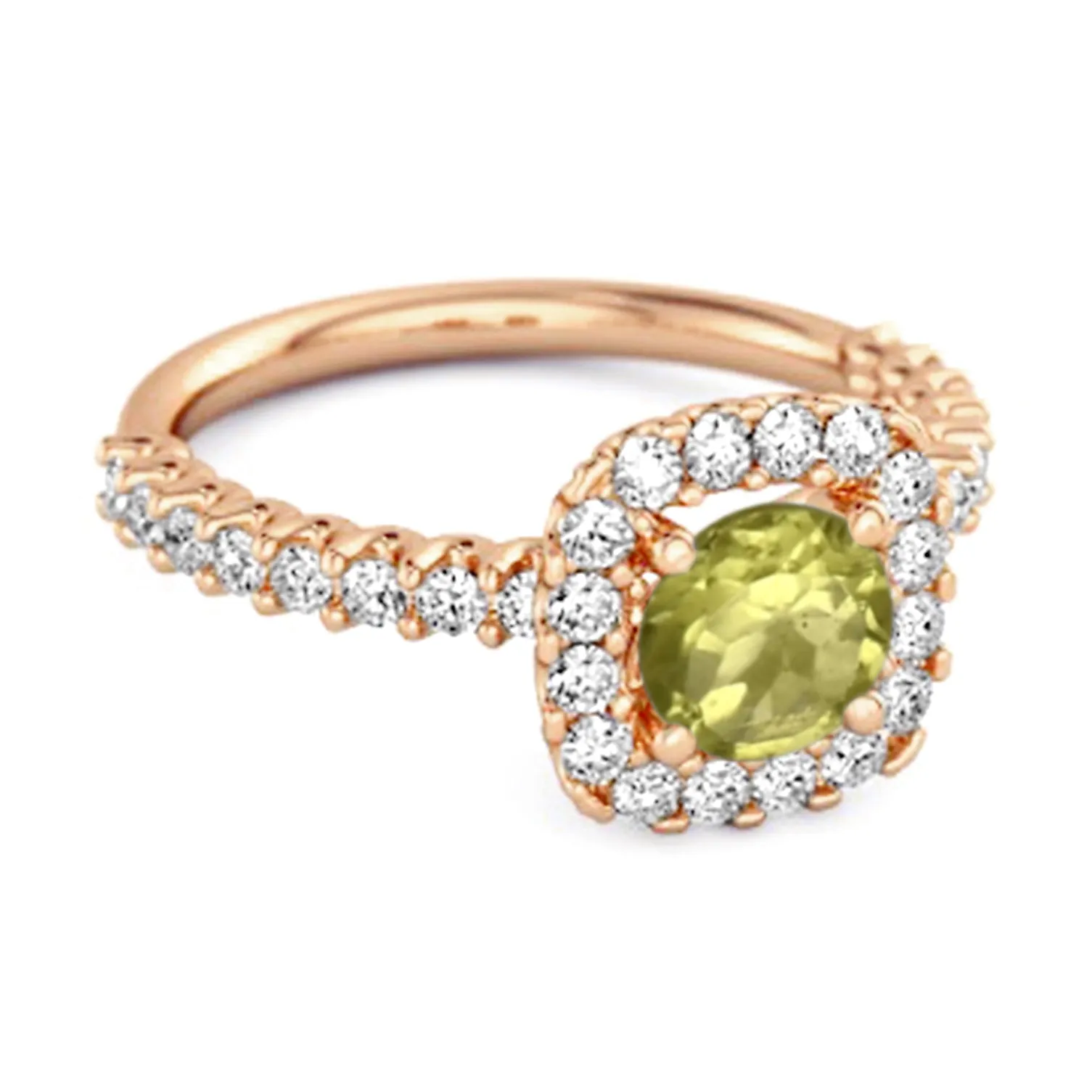 Round Cut Peridot 925 Sterling Silver Halo Ring Princess Gift