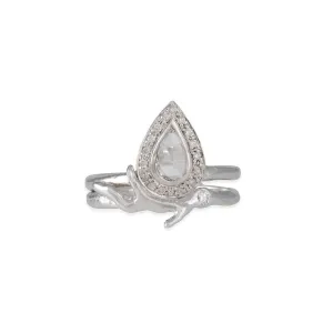 SALE - Vertical Pear Diamond Halo and Timber Guard Set