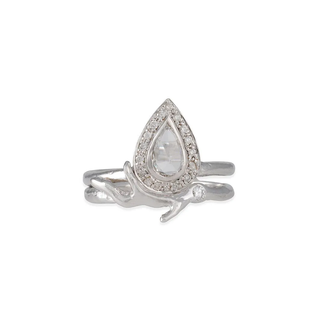 SALE - Vertical Pear Diamond Halo and Timber Guard Set