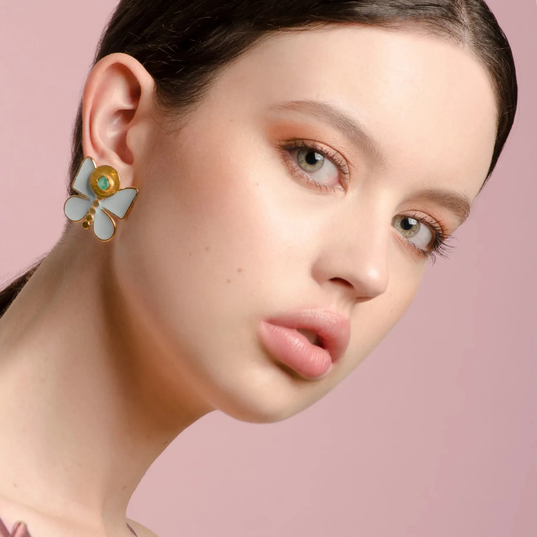Salome Butterfly Cara-Col Earring Raw Emerald 24k Gold-Plated