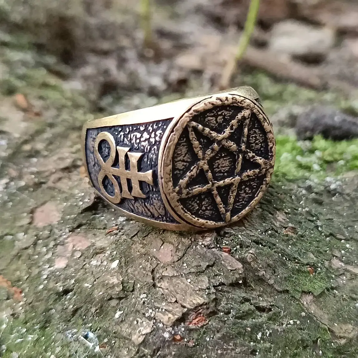 Satanic pentagram ring from bronze