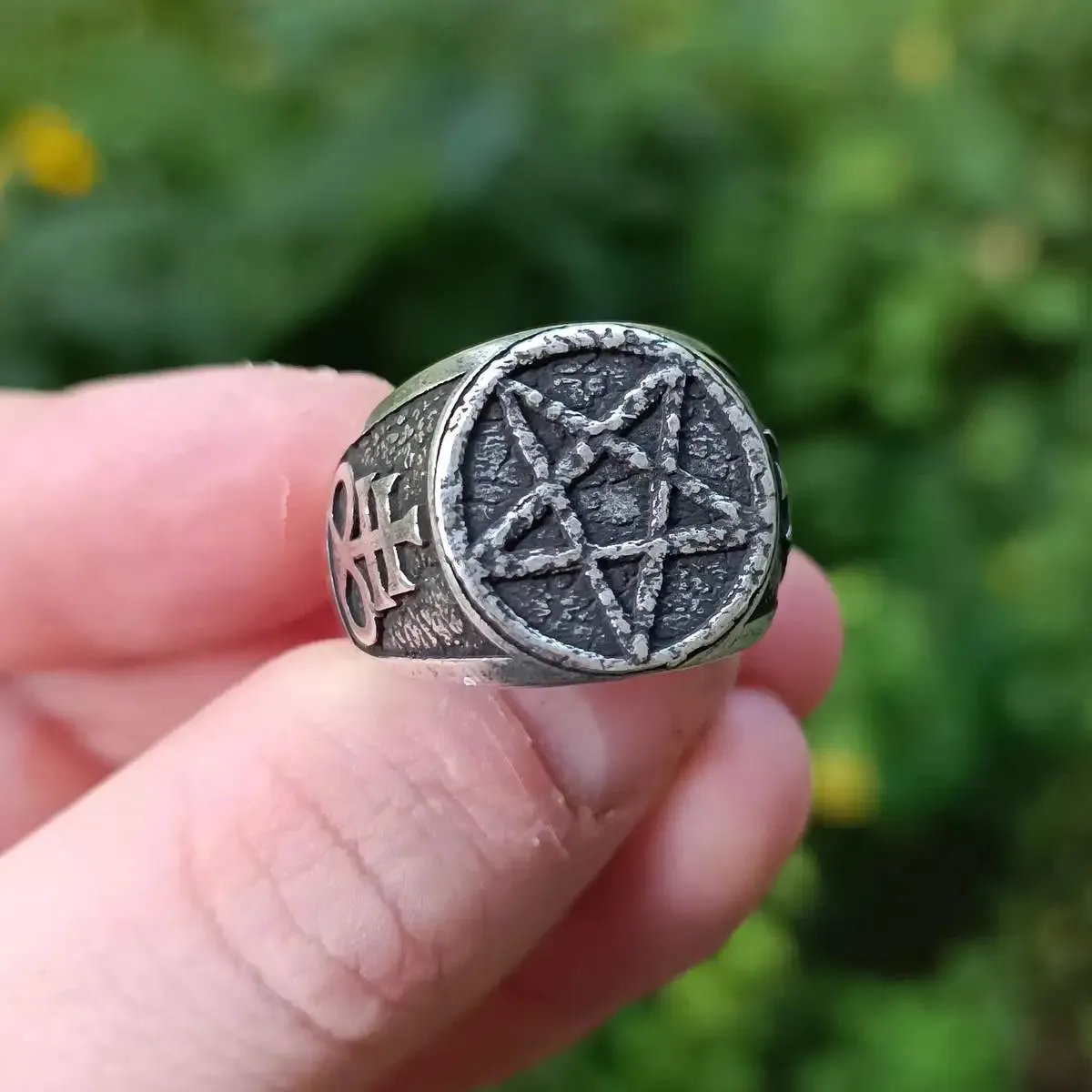 Satanic pentagram ring from bronze