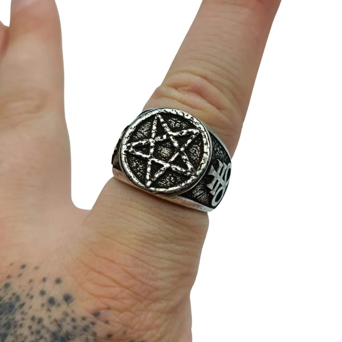 Satanic pentagram ring from bronze