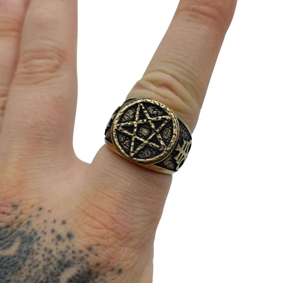 Satanic pentagram ring from bronze
