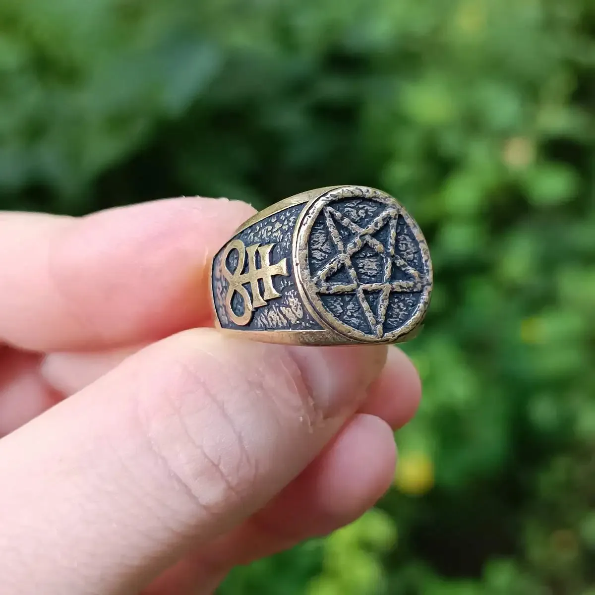 Satanic pentagram ring from bronze