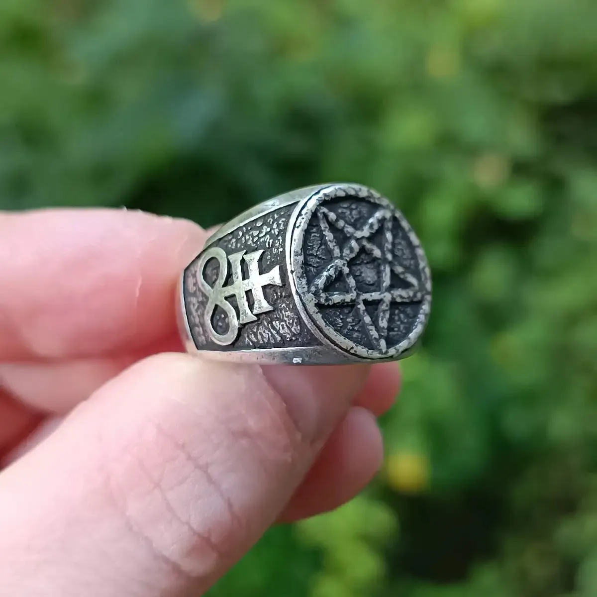 Satanic pentagram ring from bronze