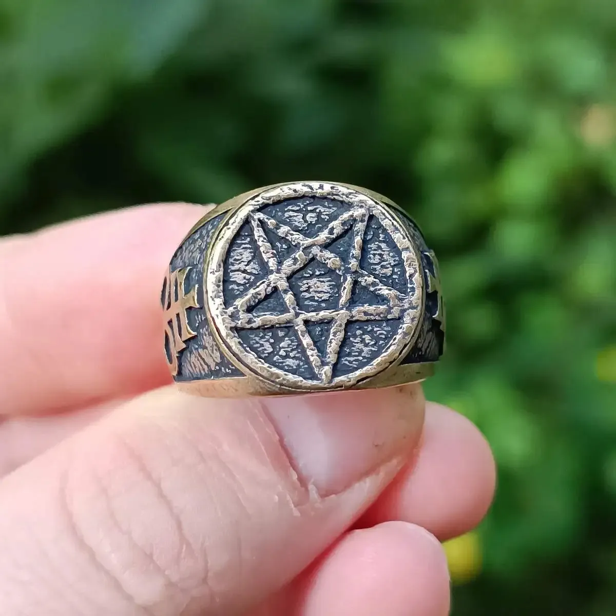 Satanic pentagram ring from bronze