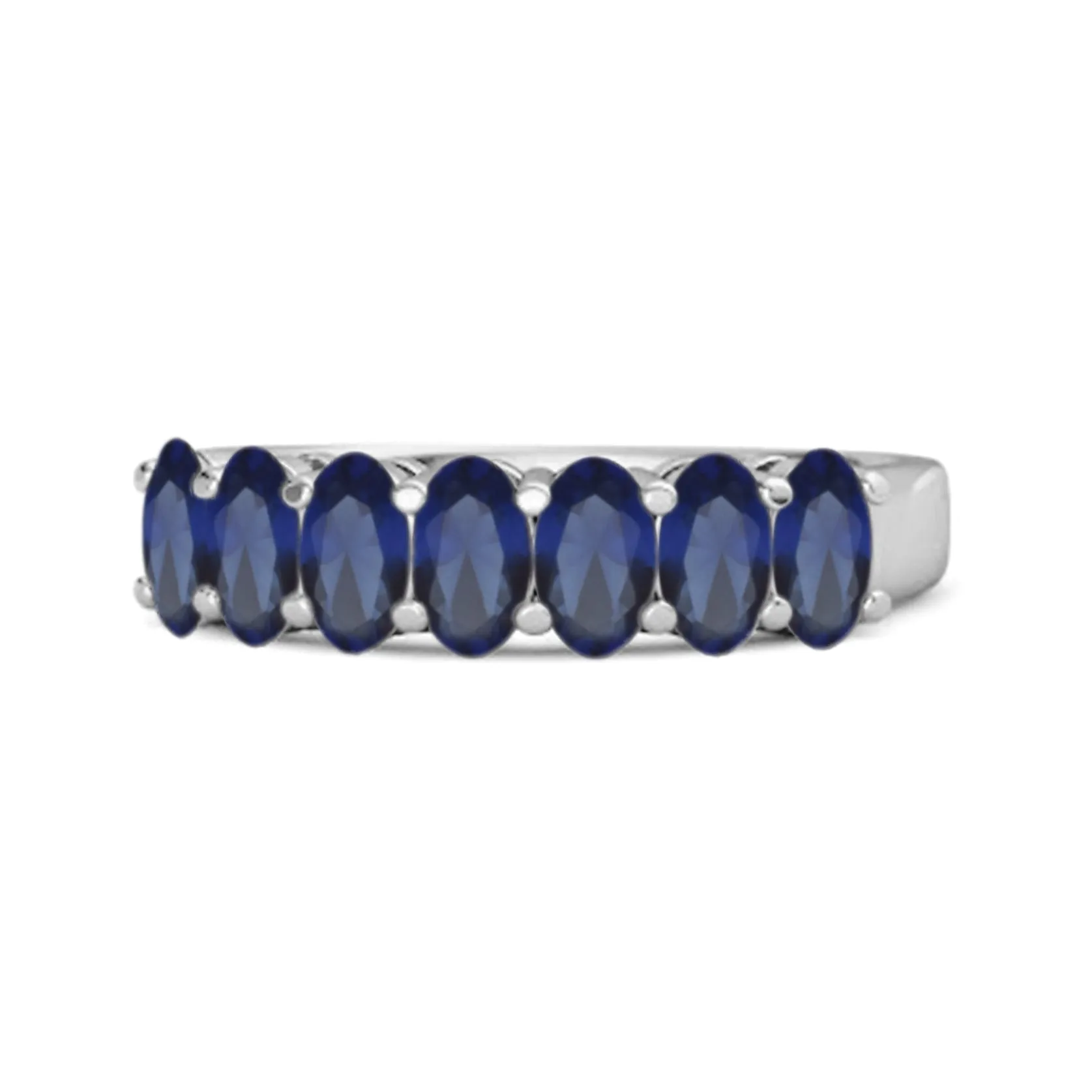 Seven Stone Blue Sapphire Half Eternity 925 Sterling Silver Ring