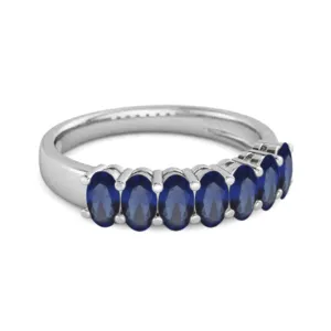 Seven Stone Blue Sapphire Half Eternity 925 Sterling Silver Ring