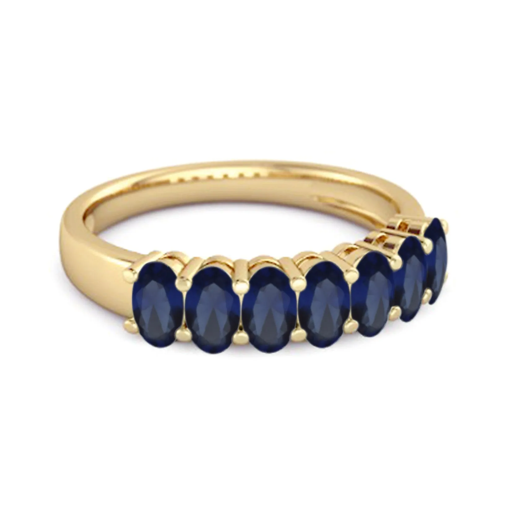 Seven Stone Blue Sapphire Half Eternity 925 Sterling Silver Ring