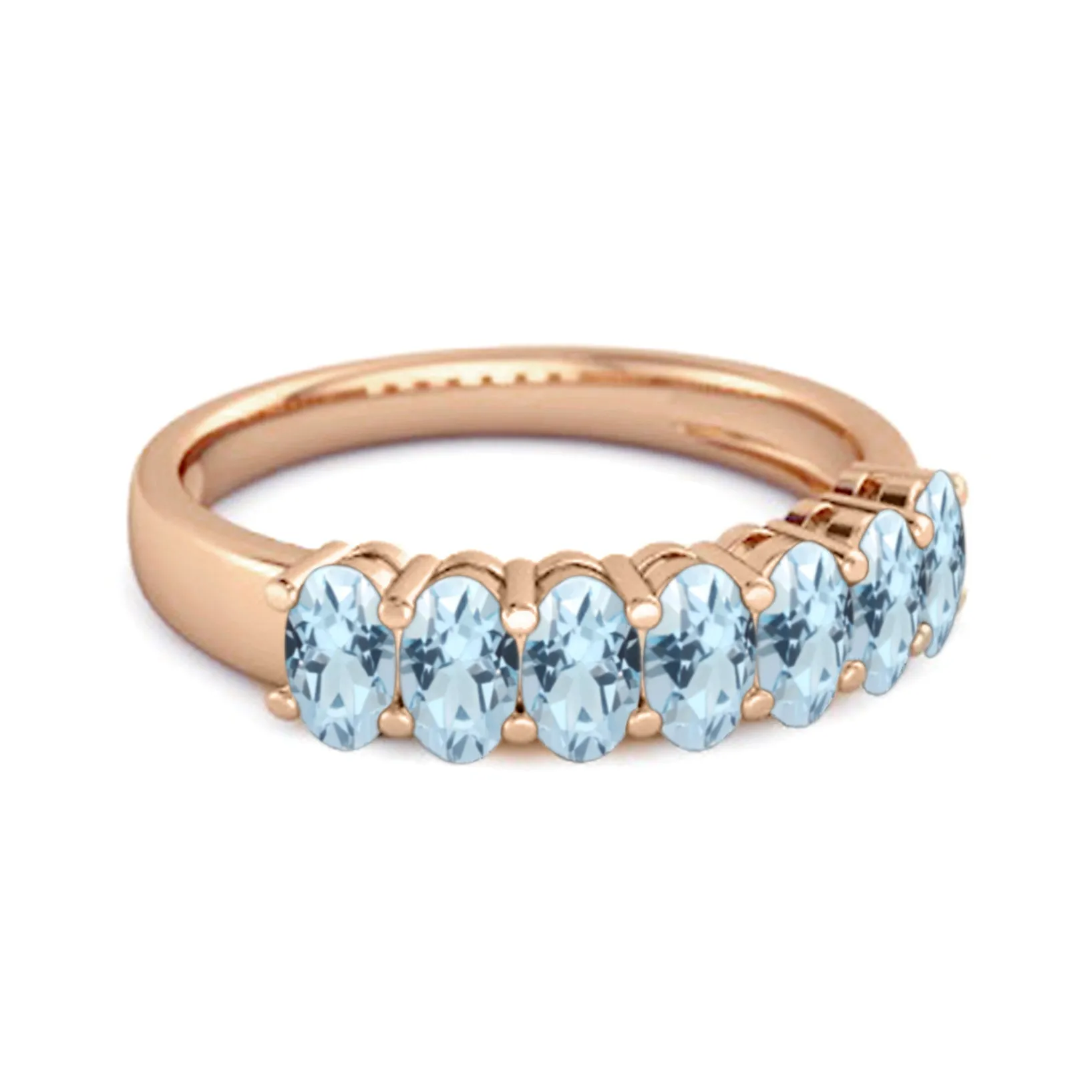 Seven Stone Blue Topaz Half Eternity 925 Sterling Silver Ring