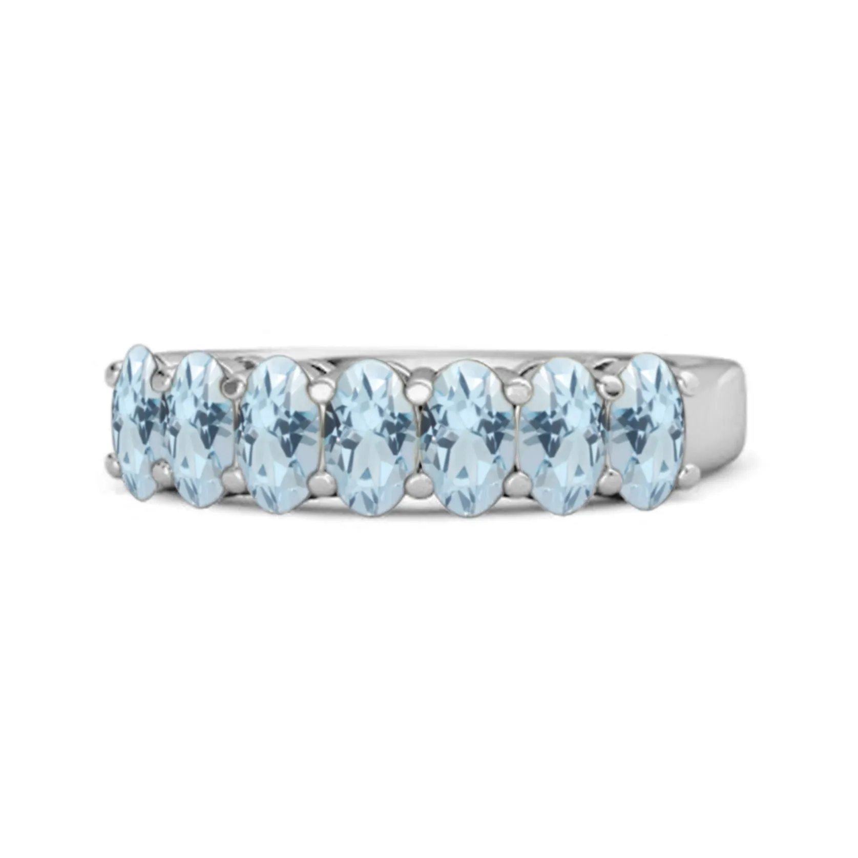 Seven Stone Blue Topaz Half Eternity 925 Sterling Silver Ring