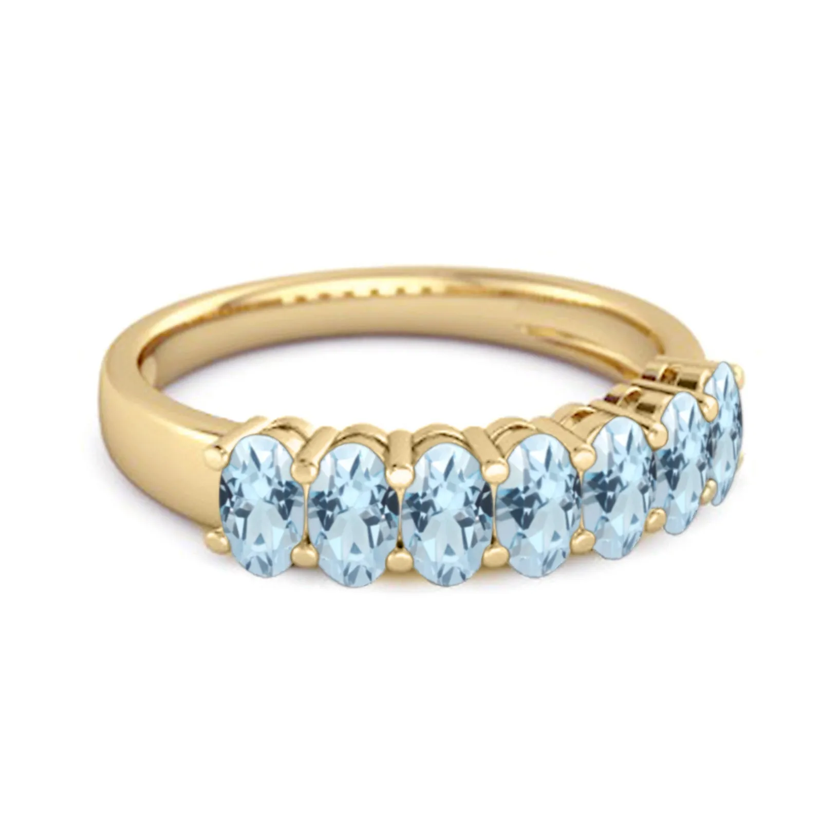 Seven Stone Blue Topaz Half Eternity 925 Sterling Silver Ring