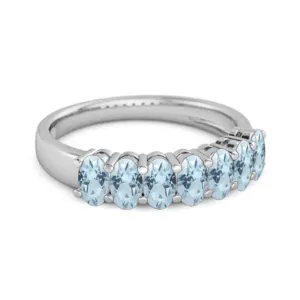 Seven Stone Blue Topaz Half Eternity 925 Sterling Silver Ring
