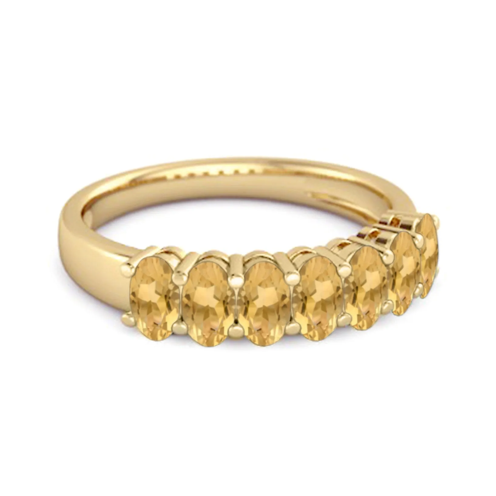 Seven Stone Citrine Half Eternity 925 Sterling Silver Ring