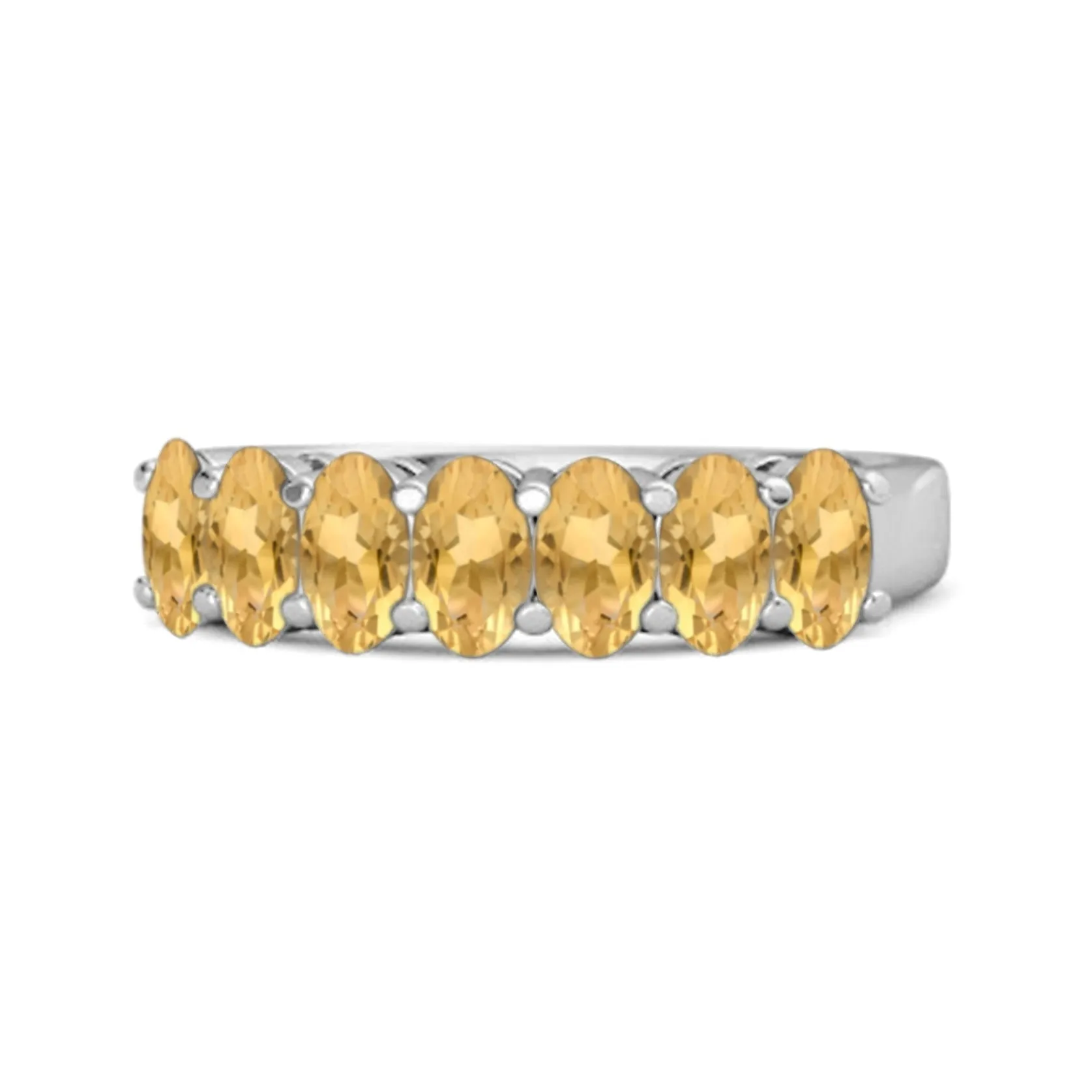 Seven Stone Citrine Half Eternity 925 Sterling Silver Ring