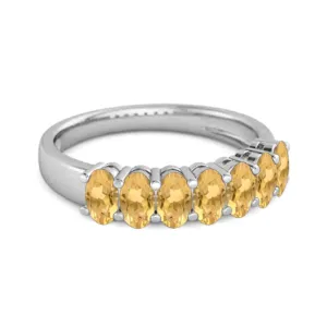 Seven Stone Citrine Half Eternity 925 Sterling Silver Ring