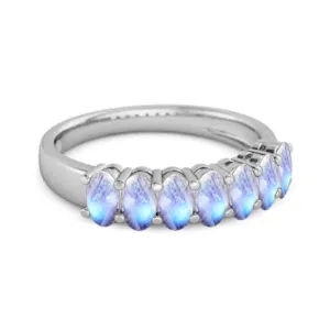 Seven Stone Moonstone Half Eternity 925 Sterling Silver Ring