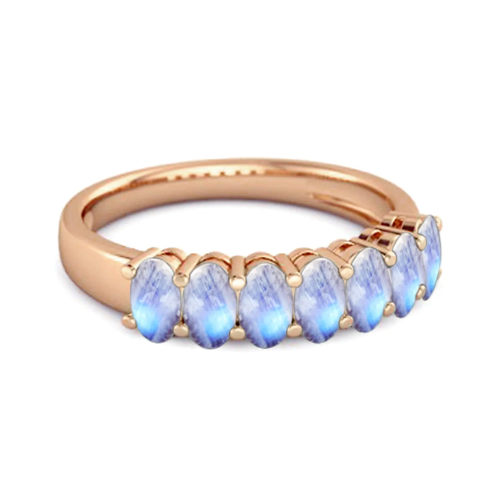 Seven Stone Moonstone Half Eternity 925 Sterling Silver Ring