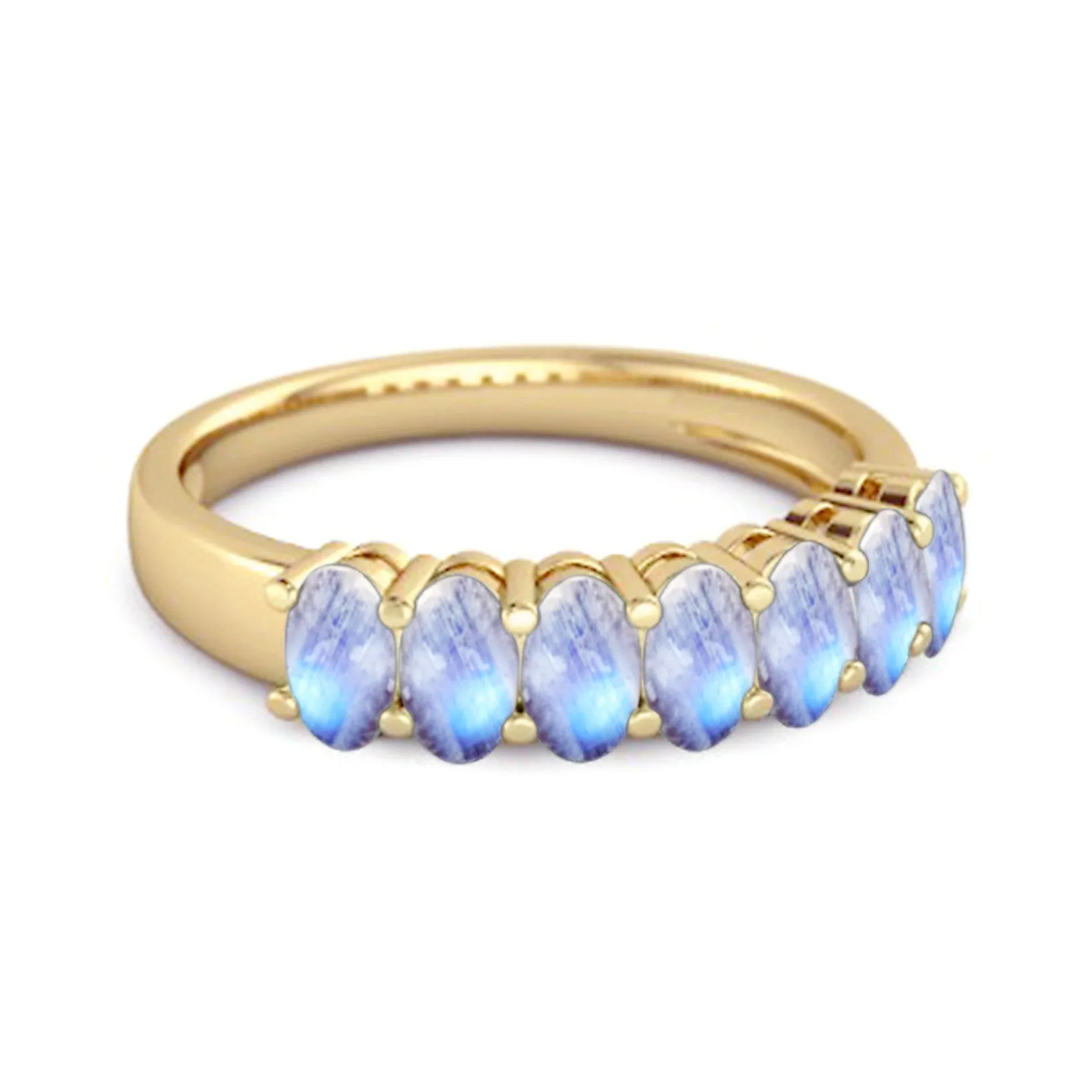 Seven Stone Moonstone Half Eternity 925 Sterling Silver Ring