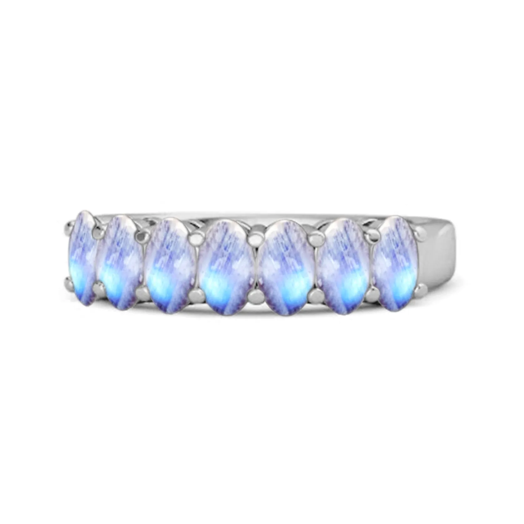 Seven Stone Moonstone Half Eternity 925 Sterling Silver Ring