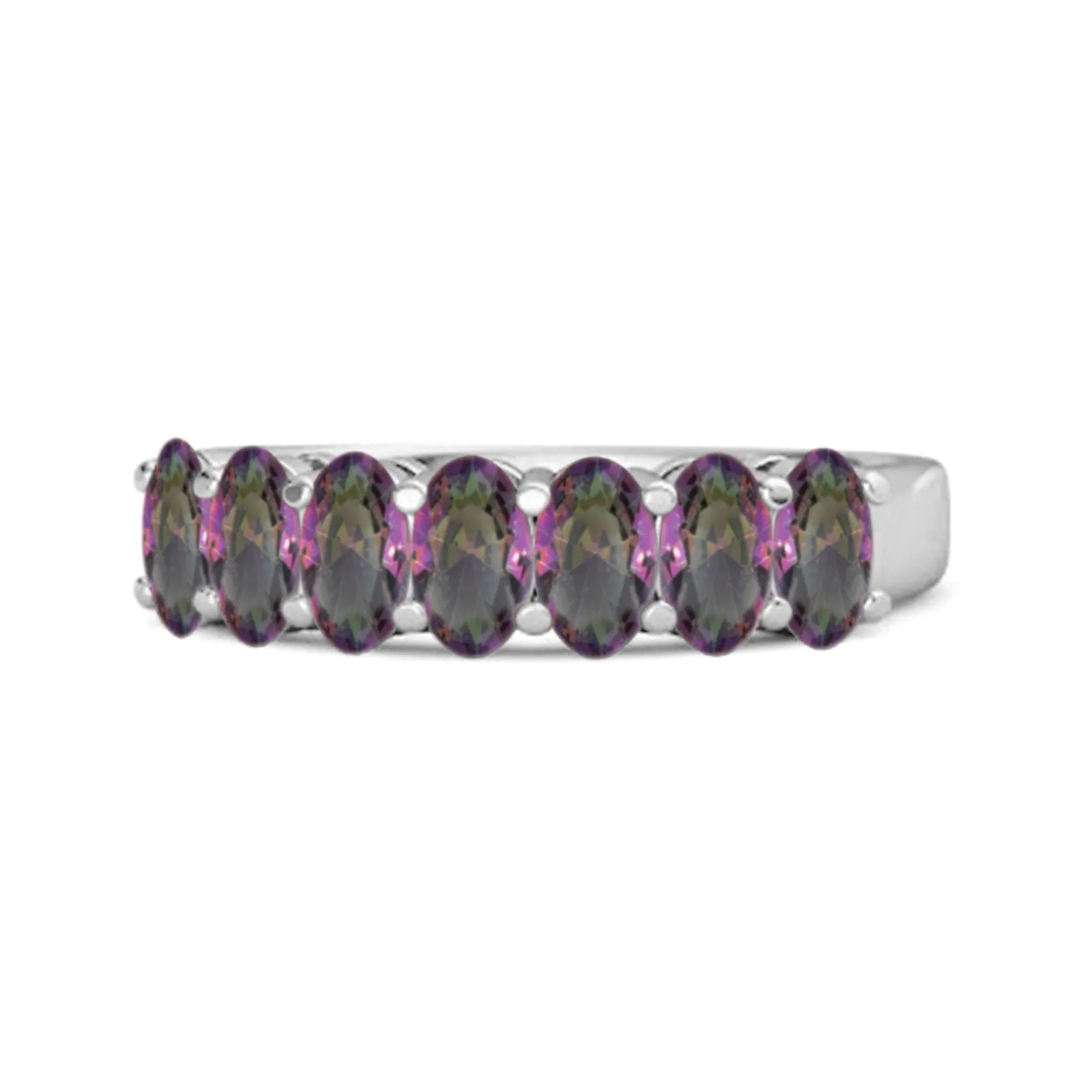 Seven Stone Mystic Topaz Half Eternity 925 Sterling Silver Ring