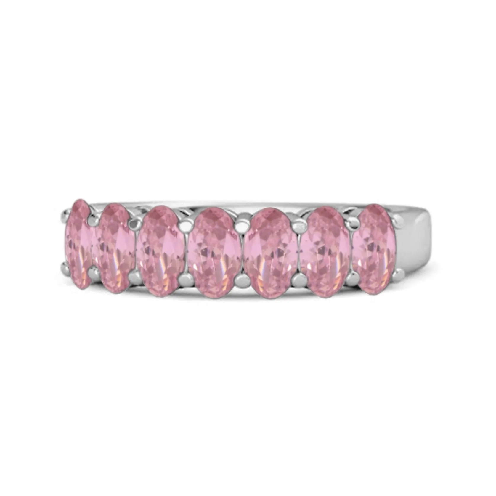 Seven Stone Pink Zirconia Half Eternity 925 Sterling Silver Ring