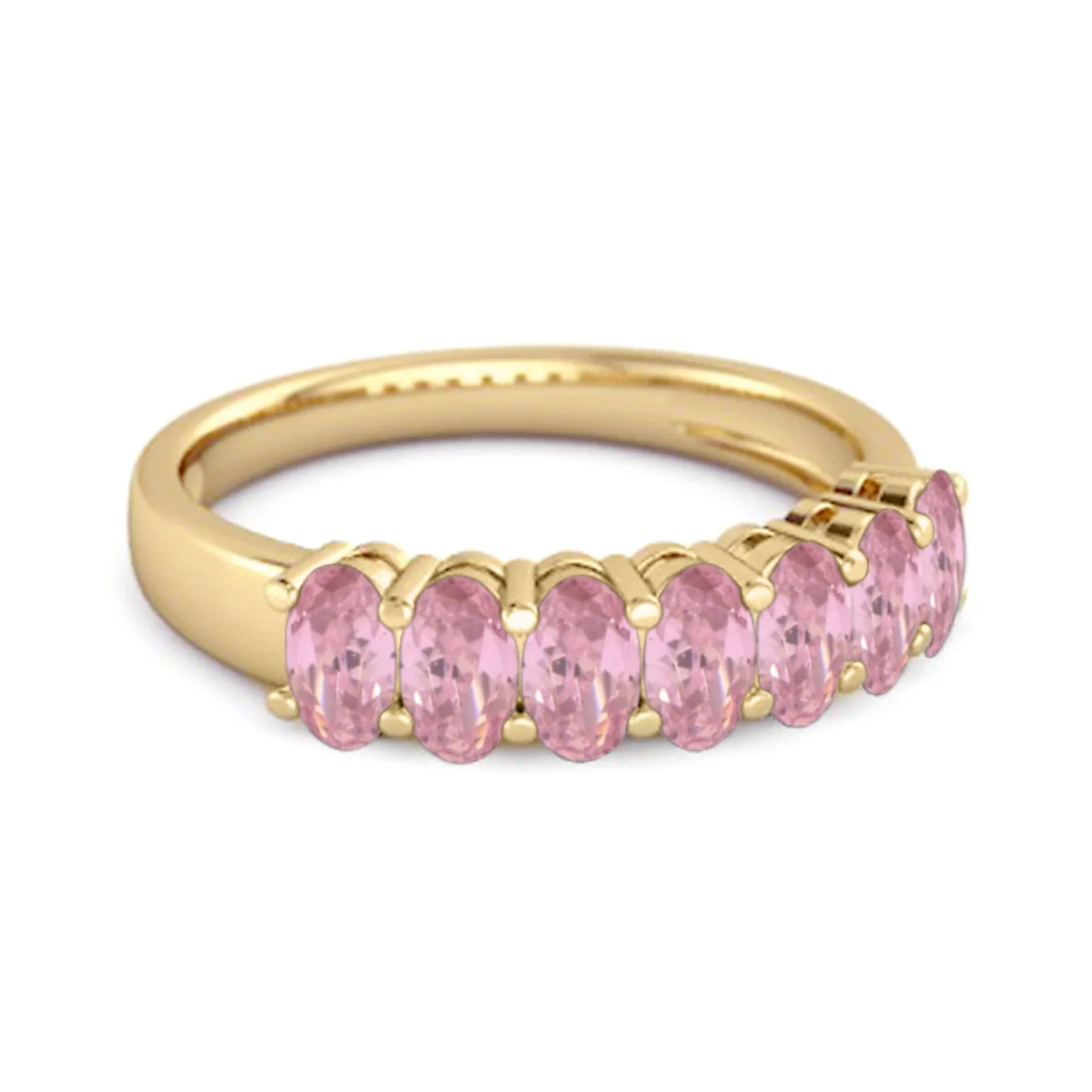 Seven Stone Pink Zirconia Half Eternity 925 Sterling Silver Ring