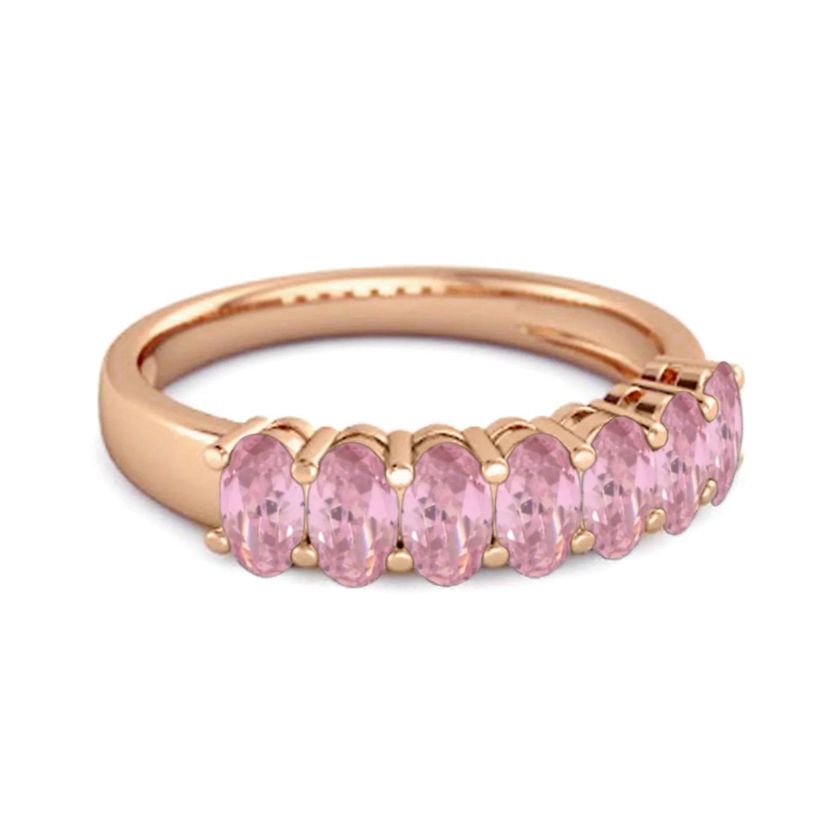 Seven Stone Pink Zirconia Half Eternity 925 Sterling Silver Ring