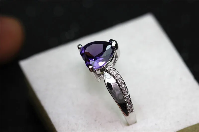 Silver Plated Rainbow Heart Cubic Zirconia Ring