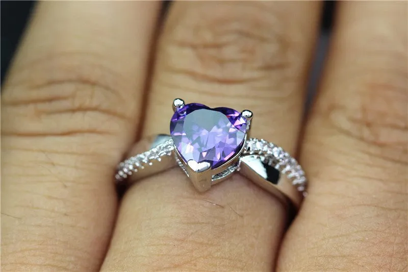 Silver Plated Rainbow Heart Cubic Zirconia Ring