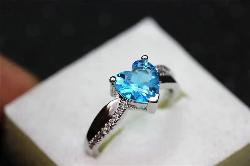 Silver Plated Rainbow Heart Cubic Zirconia Ring