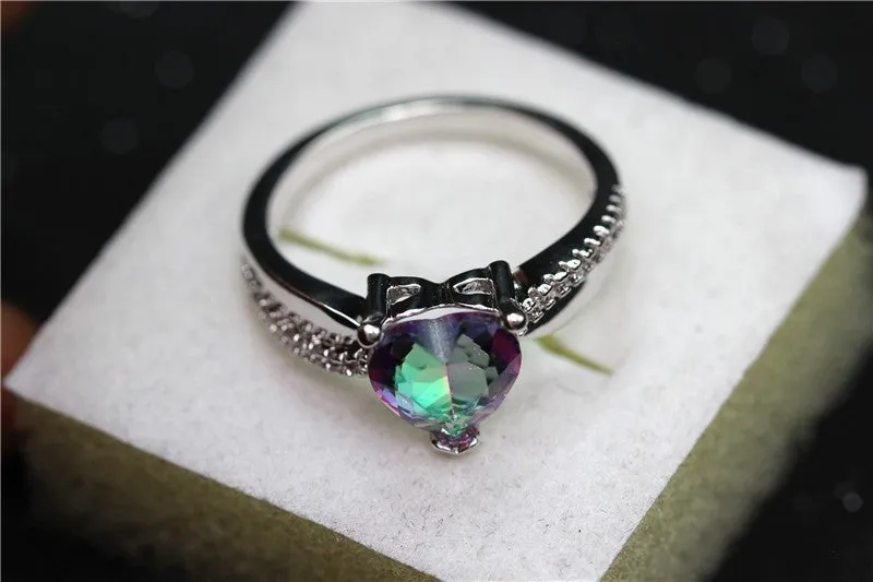 Silver Plated Rainbow Heart Cubic Zirconia Ring