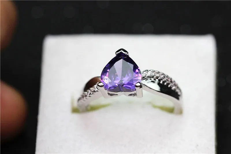Silver Plated Rainbow Heart Cubic Zirconia Ring